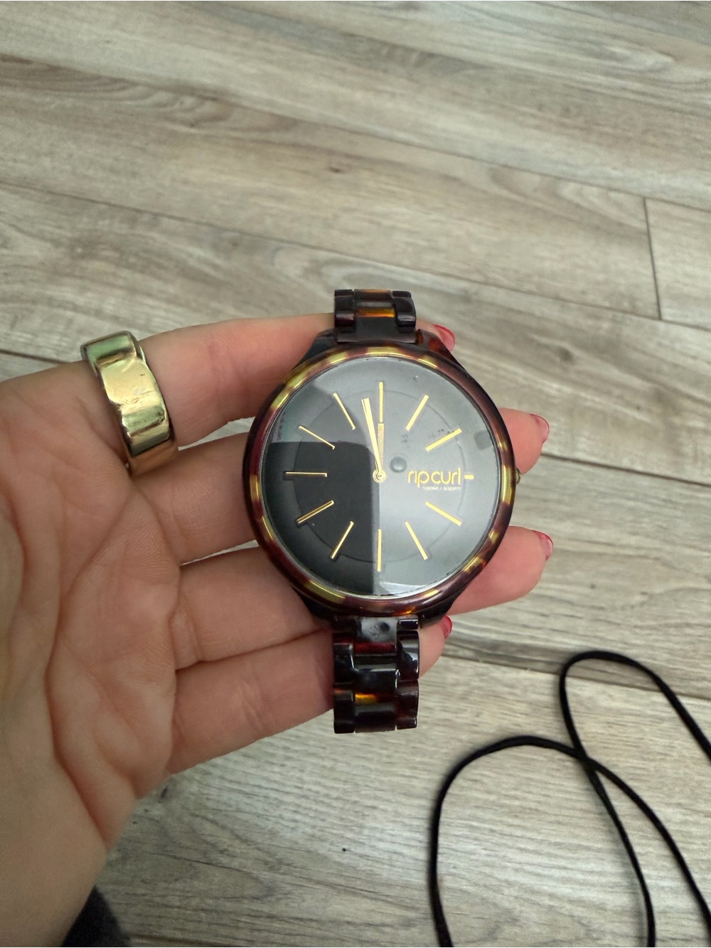Rip Curl Tortoiseshell Bracelet Watch with Black Dial and Gold Accents